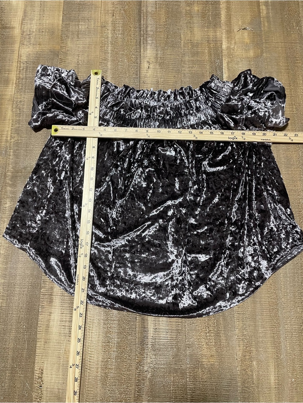 Velvet Ruffle Off-Shoulder Top - Silver Gray - Picture 5 of 5
